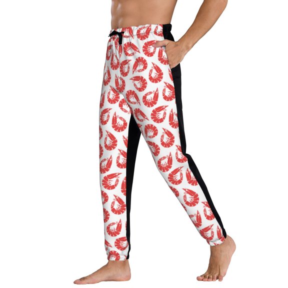 Sweatpants for Men - Red & White Shrimp Print Adjustable Elastic Band Mens Joggers With Pockets, Athletic Workout Gym Casual Track Pants for Men