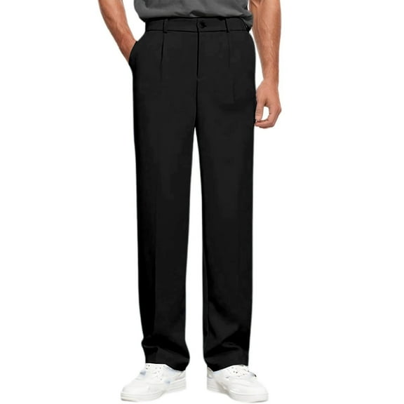 Sweatpants for Men Straight Leg Dress Pants Droopy Feel Relaxed Fit Spring Fall Business Retro Streetwear Trousers Black M