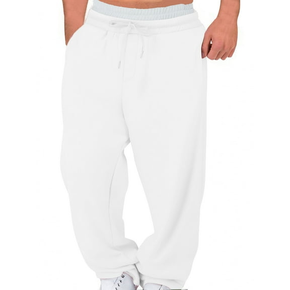 Sweatpants for Men Straight Leg Loose Fit Lounge Pants Drawstring Solid Trousers Fall Winter Warm Pant with Pockets