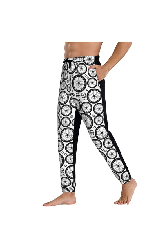 Sweatpants for Men - Vintage Bike wheel Pattern Adjustable Elastic Band Mens Joggers With Pockets, Athletic Workout Gym Casual Track Pants for Men