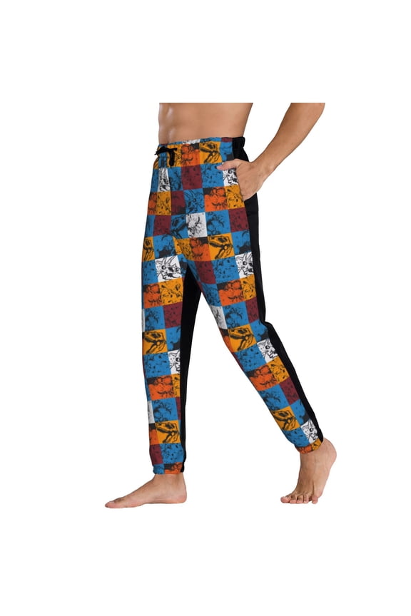 Sweatpants for Men - colorful plaid Dinosaur Adjustable Elastic Band Mens Joggers With Pockets, Athletic Workout Gym Casual Track Pants for Men