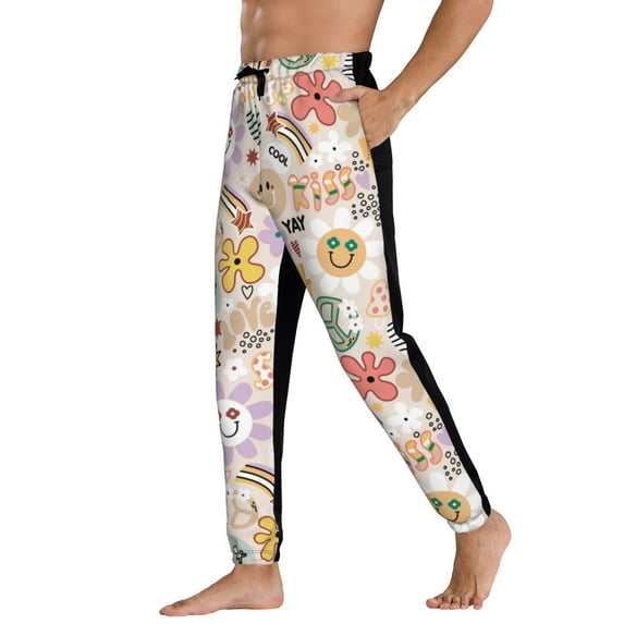 Sweatpants for Men - flowers rainbow peace sign Adjustable Elastic Band Mens Joggers With Pockets, Athletic Workout Gym Casual Track Pants for Men