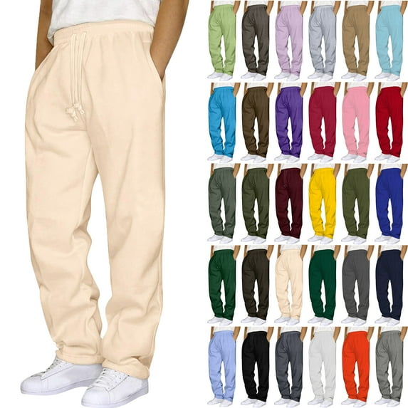 Sweatpants for Men with Pockets Solid Color Casual Outdoor Elastic Waist Loose Fitness Pants Joggers Trousers Gifts for Men Beige 4XL
