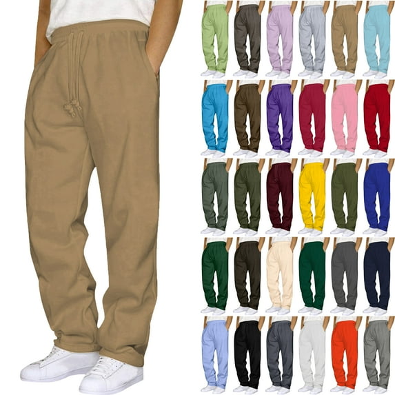 Sweatpants for Men with Pockets Solid Color Casual Outdoor Elastic Waist Loose Fitness Pants Joggers Trousers Gifts for Men Khaki XXL
