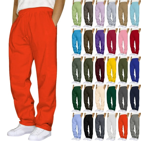 Sweatpants for Men with Pockets Solid Color Casual Outdoor Elastic Waist Loose Fitness Pants Joggers Trousers Gifts for Men Orange XXL