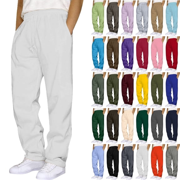 Sweatpants for Men with Pockets Solid Color Casual Outdoor Elastic Waist Loose Fitness Pants Joggers Trousers Gifts for Men White L