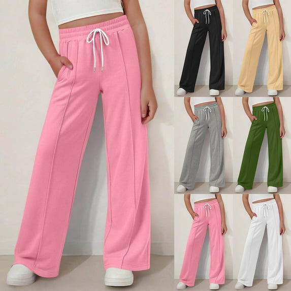 Sweatpants for Teen Girls Baggy Girls Baggy Pants Elastic Waist Wide Leg Kids Cargo Pant Cute Casual Oversized Drawstring Jogger Trousers with Pocket