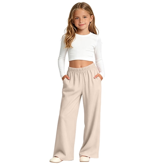 Sweatpants for Teen Girls Y2K Girls Wide Leg Pants High Rise Loose Fit Elastic Waist Drawstring Button Detail Solid Casual for School Travel