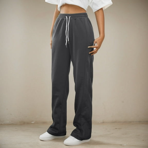 Sweatpants for Tween Girls Elastic Waist Wide Straight Leg Athletic Joggers with Drawstring 11-12 Years Girl Pants