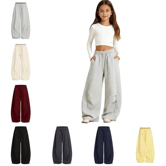 Sweatpants for Tween Girls Wide Leg Baggy Pants Elastic Waist Soft Track Pant with Pockets Tween Girls Clothes 10-11 Years