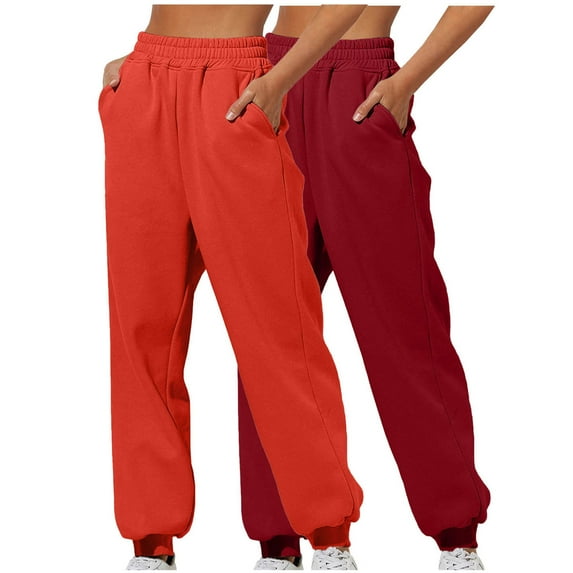 Sweatpants for Women 2 Piece Solid Color Lightweight Jogger Pants Lounge Workout Running Pant with Pockets Wine M