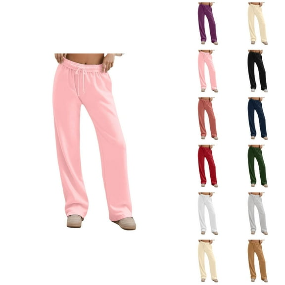 Sweatpants for Women 2025 Elastic Waist Drawstring Wide Leg Stretchy Loose Fit Pants with Pockets Casual Trousers