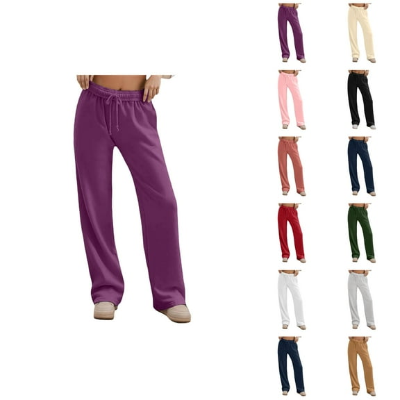 Sweatpants for Women 2025 Elastic Waist Drawstring Wide Leg Stretchy Loose Fit Pants with Pockets Casual Trousers