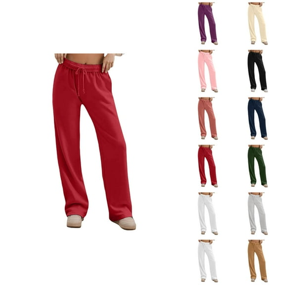 Sweatpants for Women 2025 Elastic Waist Drawstring Wide Leg Stretchy Loose Fit Pants with Pockets Casual Trousers