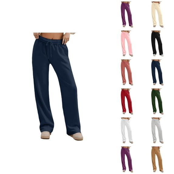Sweatpants for Women 2025 Elastic Waist Drawstring Wide Leg Stretchy Loose Fit Pants with Pockets Casual Trousers