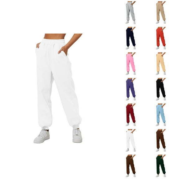 Sweatpants for Women 2025 Fall Winter Elastic High Waist Straight Leg Joggers with Pockets Casual Trousers
