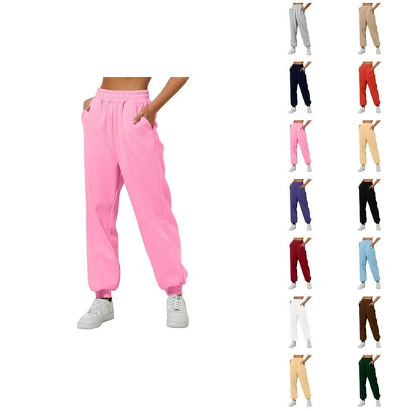 Sweatpants for Women 2025 Fall Winter Elastic High Waist Straight Leg Joggers with Pockets Casual Trousers