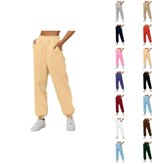 Sweatpants for Women 2025 Fall Winter Elastic High Waist Straight Leg Joggers with Pockets Casual Trousers