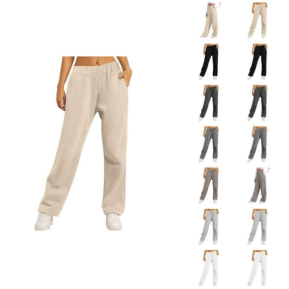 Sweatpants for Women 2025 Fall Winter Elastic High Waist Wide Leg Yoga Workout Sweat Pants with Pockets Trousers