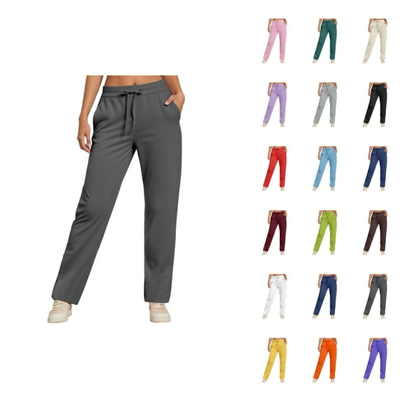 Sweatpants for Women 2025 Fall Winter Elastic Waist Drawstring Straight Leg Pants with Pockets Casual Trousers