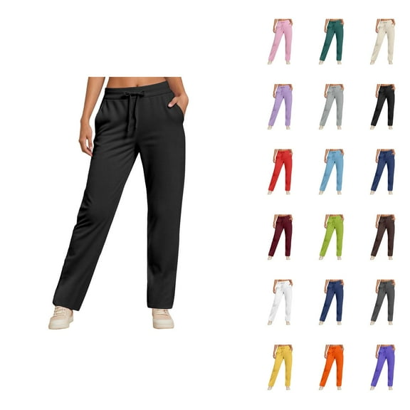 Sweatpants for Women 2025 Fall Winter Elastic Waist Drawstring Straight Leg Pants with Pockets Casual Trousers