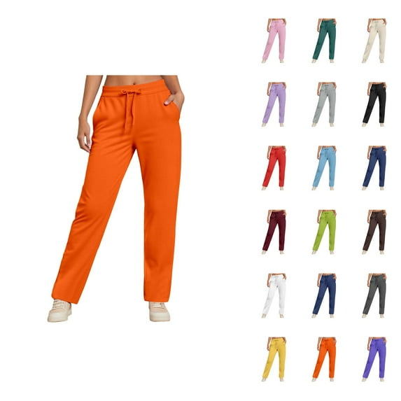 Sweatpants for Women 2025 Fall Winter Elastic Waist Drawstring Straight Leg Pants with Pockets Casual Trousers
