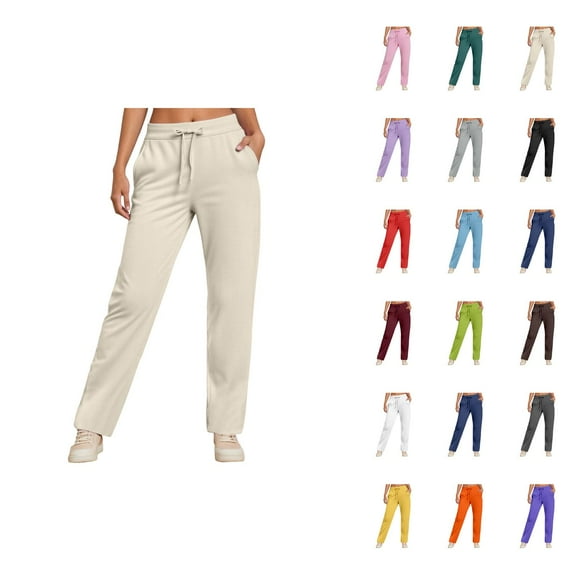 Sweatpants for Women 2025 Fall Winter Elastic Waist Drawstring Straight Leg Pants with Pockets Casual Trousers