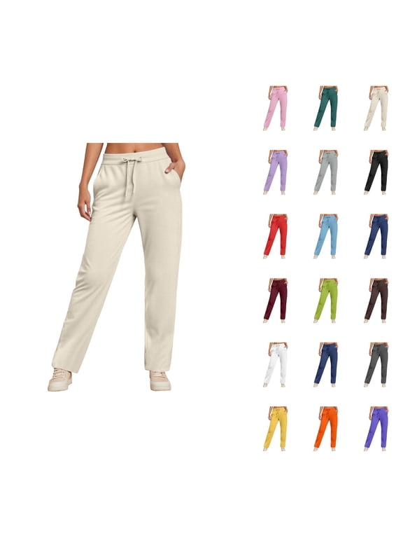 Sweatpants for Women 2025 Fall Winter Elastic Waist Drawstring Straight Leg Pants with Pockets Casual Trousers
