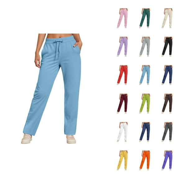 Sweatpants for Women 2025 Fall Winter Elastic Waist Drawstring Straight Leg Pants with Pockets Casual Trousers