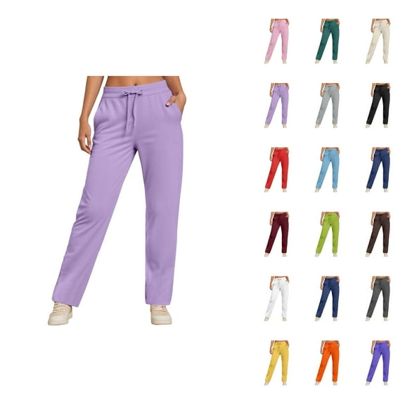 Sweatpants for Women 2025 Fall Winter Elastic Waist Drawstring Straight Leg Pants with Pockets Casual Trousers
