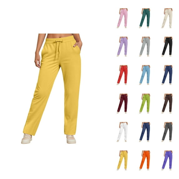 Sweatpants for Women 2025 Fall Winter Elastic Waist Drawstring Straight Leg Pants with Pockets Casual Trousers