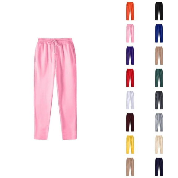 Sweatpants for Women 2025 Fall Winter Lined Elastic Waist Wide Straight Leg Pants with Pockets Casual Trousers