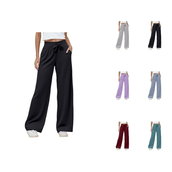 Sweatpants for Women 2025 Ribbed Elastic Waist Casual Pants Wide Leg Joggers with Pockets Trousers Sweats