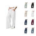 thumbnail image 1 of Sweatpants for Women 2026 Spring Fall Elastic Waist Wide Leg Lace Side Split Hem Casual Loose Sweat Pants with Pockets, 1 of 9