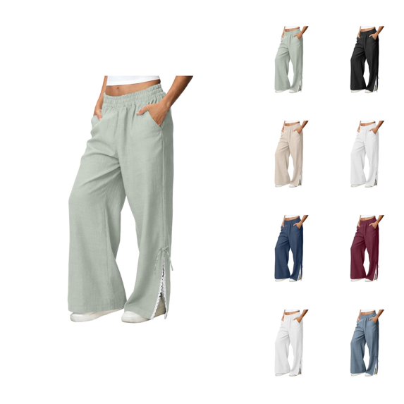 Sweatpants for Women 2026 Spring Fall Elastic Waist Wide Leg Lace Side Split Hem Casual Loose Sweat Pants with Pockets