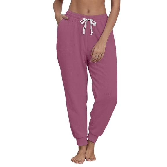 Sweatpants for Women Casual Drawstring Fleece Warm High Waisted Joggers Athletic Workout Pants with Pockets Hot Pink XXL