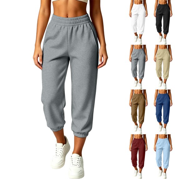 Sweatpants for Women Casual Elastic Waist Cargo Pants Solid Color Lounge Running Workout Yoga Pants