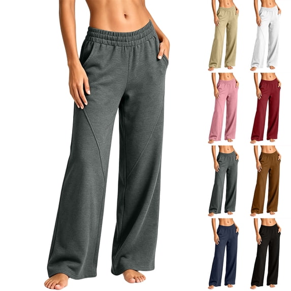 Sweatpants for Women Casual Straight-Leg Full Length Solid Loose And Tight Waist Fleece Lounge Sweat Pants