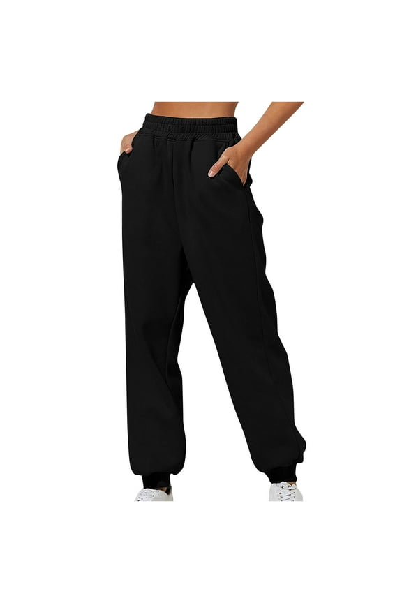 Sweatpants for Women Cotton Loose High Rise Pockets Cozy Cinch Bottom Plus Size Workout Sports Jogging Pants (XX-Large, Black)
