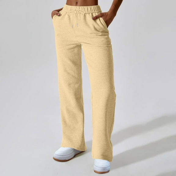 Sweatpants for Women Drawstring Elastic-Waist Pocket Solid Color Baggy Wide-Leg Pants Casual Sweatpants,Pants for Women Khaki S