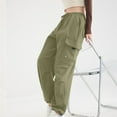 thumbnail image 1 of Sweatpants for Women Drawstring Multiple Pockets Pull Rope Sports Work Solid Color Sweatpants,Pants for Women Army Green S, 1 of 6