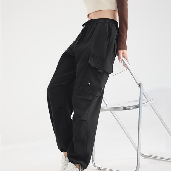 Sweatpants for Women Drawstring Multiple Pockets Pull Rope Sports Work Solid Color Sweatpants,Pants for Women Black L