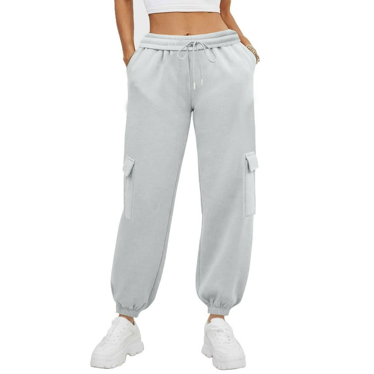Sweatpants for Women Elastic Cuffs Casual Street Active Joggers Pants Solid Color with Pockets Casual Loose Streetwear Trousers light gray XX Large