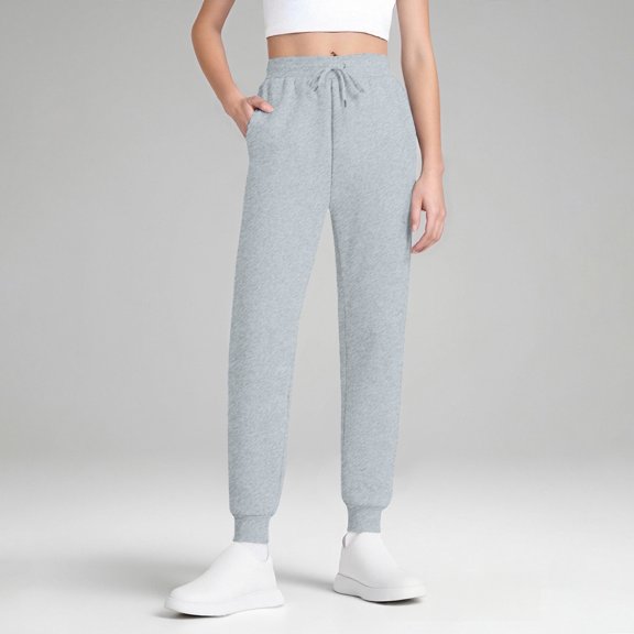 Sweatpants for Women Elastic Drawstring High Rise Joggers Lightweight Tapered Leg Casual Workout Pants with Pockets Light Gray M
