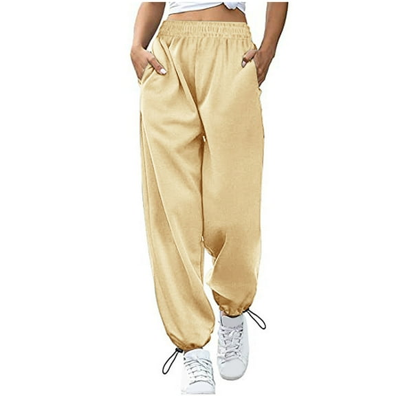 Sweatpants for Women Elastic High Waist Drawstring Cinch Bottom Joggers Casual Baggy Athletic Trousers with Pockets
