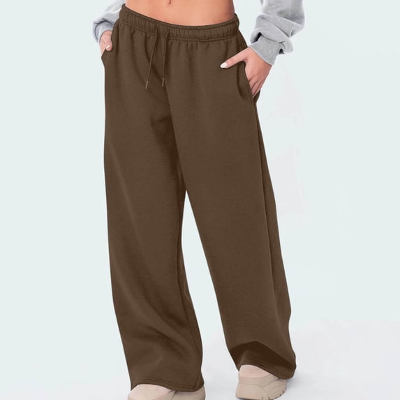 Sweatpants for Women Elastic High-Waisted Lace-Up Casual Solid Color Wide-Leg Yoga Pants,Pants for Women Brown S