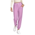 thumbnail image 1 of Sweatpants for Women Elastic Waist Drawstring Cuffed Pants Casual Straight Leg Solid Color Sport Trousers, 1 of 7