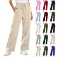 thumbnail image 1 of Sweatpants for Women Fashion Casual Fleece Sweatpants Elastic Waistband Drawstring Straight-leg Baggy Fall Lounge Sweat Pants, 1 of 7