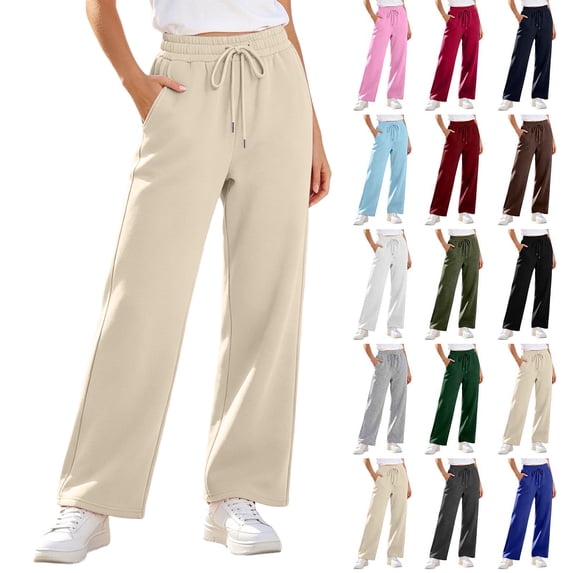 Sweatpants for Women Fashion Casual Fleece Sweatpants Elastic Waistband Drawstring Straight-leg Baggy Fall Lounge Sweat Pants