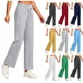 thumbnail image 1 of Sweatpants for Women High Waisted Cotton Linen Drawstring Elastic Waist Trousers with Pockets for Streetwear Casual Outings, 1 of 6